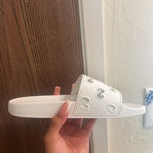 White Gucci slides
